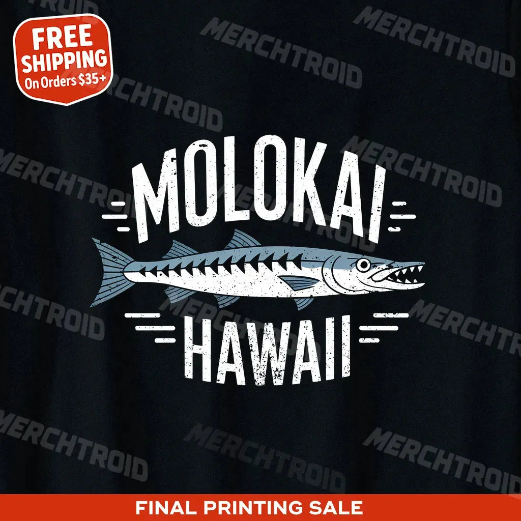 "Molokai Hawaii" minimalist geometric barracuda t shirt - product photo 9