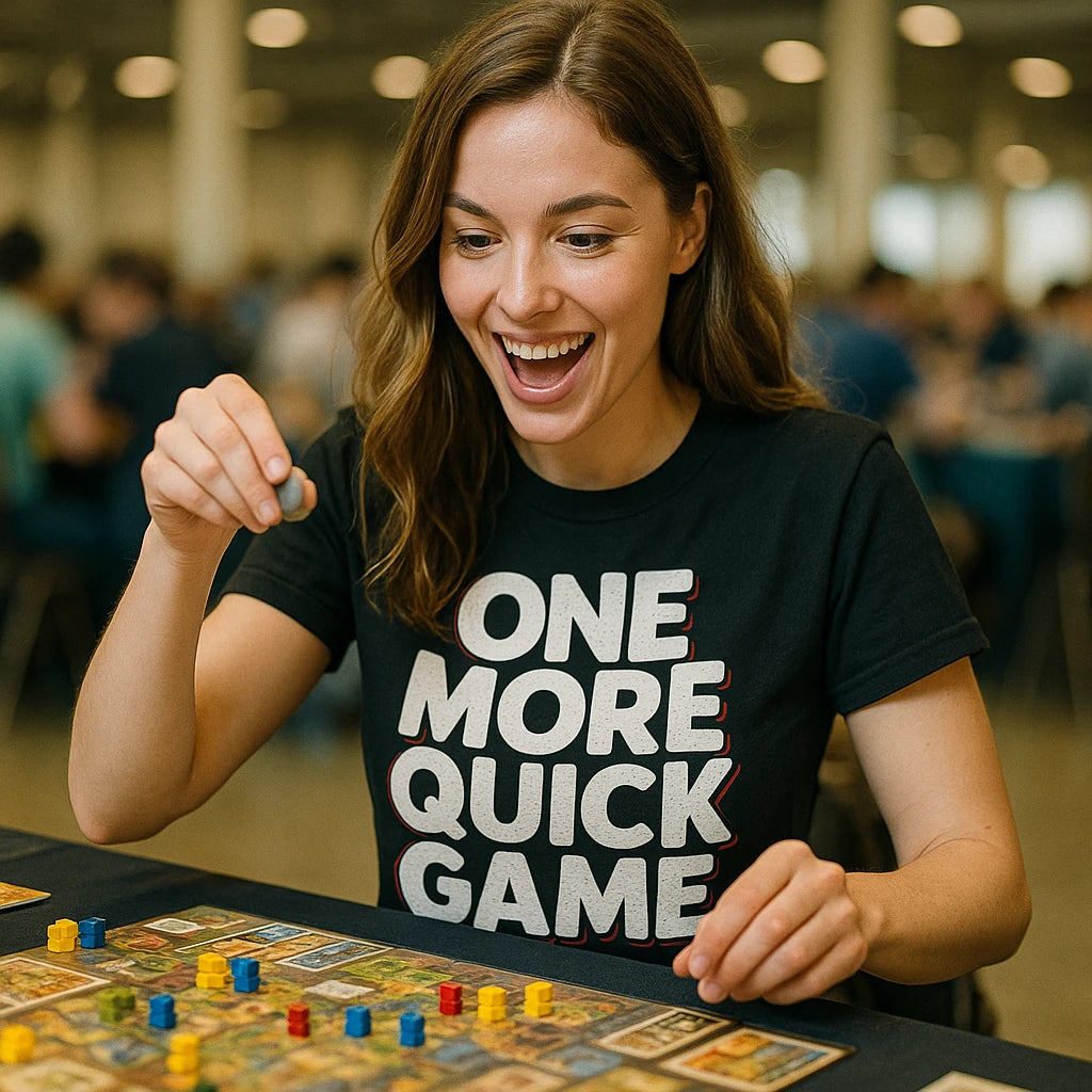 "One More Quick Game" black board game t shirt - also one of the best board game gifts for adults
