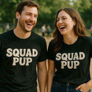 Person wearing the black personalized t shirts for dog lovers graphic tee - "Squad Pup" design