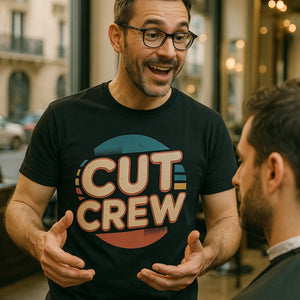 "Cut Crew" black funny hairdresser shirts - also one of the gifts to give hairdresser