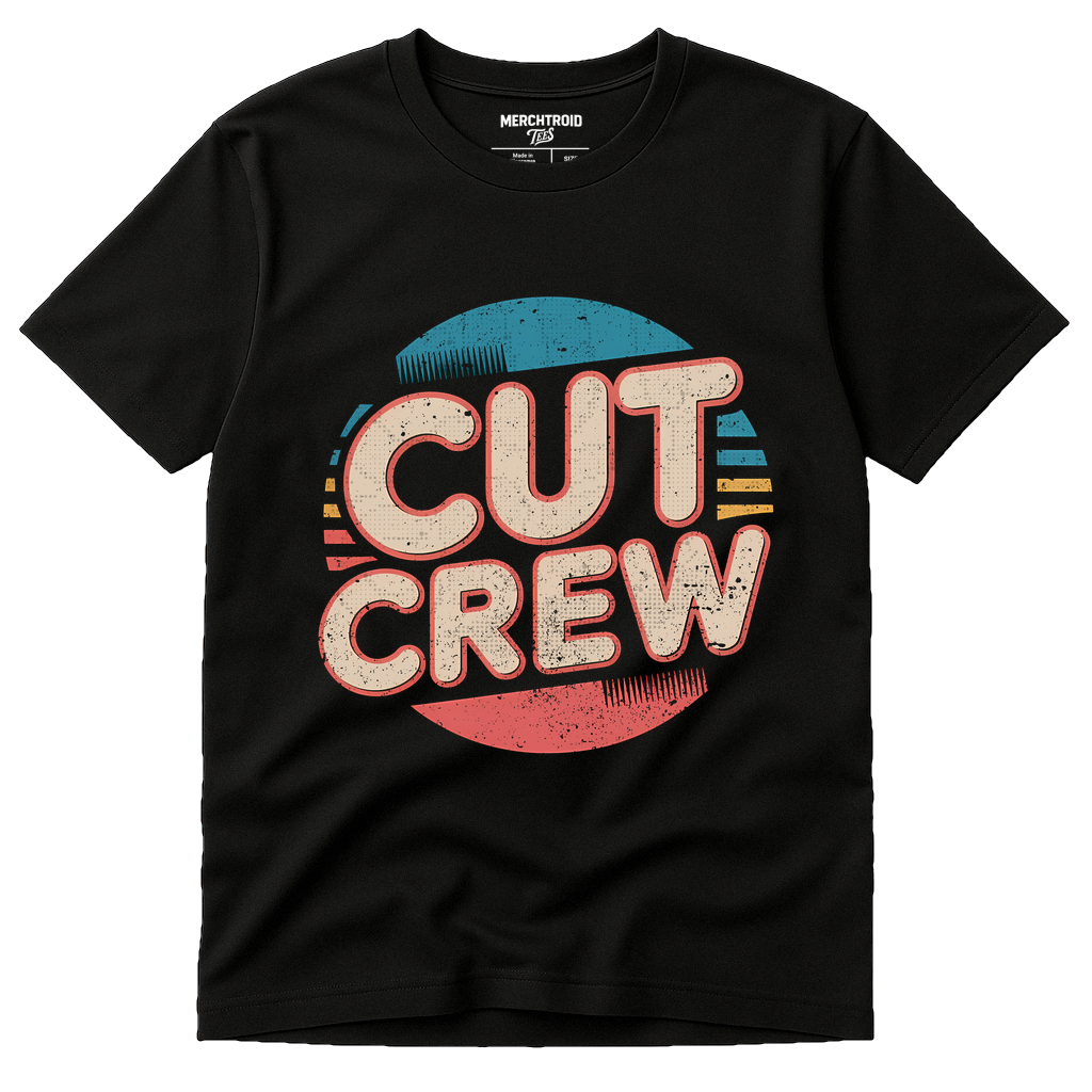 Black Funny Hairdresser Shirts - "Cut Crew" graphic tee with gray print, flat lay product photo