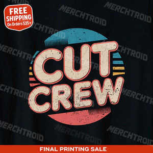 "Cut Crew" black funny hairdresser shirts, photographed as presents for hairdressers