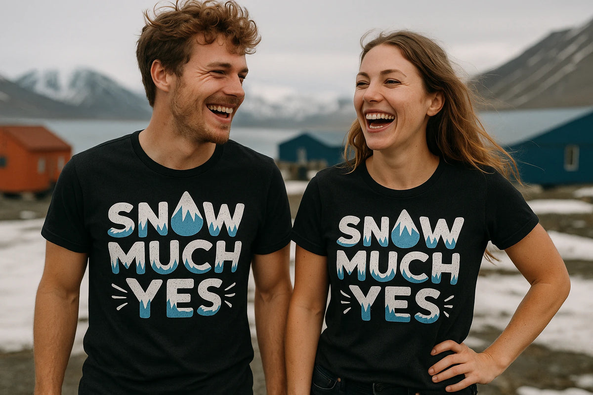 Person wearing the black arctic cool shirts graphic tee - "Snow Much Yes" design