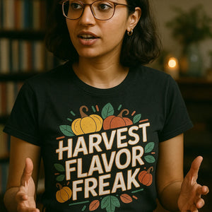 "Harvest Flavor Freak" black shirts for thanksgiving - also a thanksgiving shirt ideas for family
