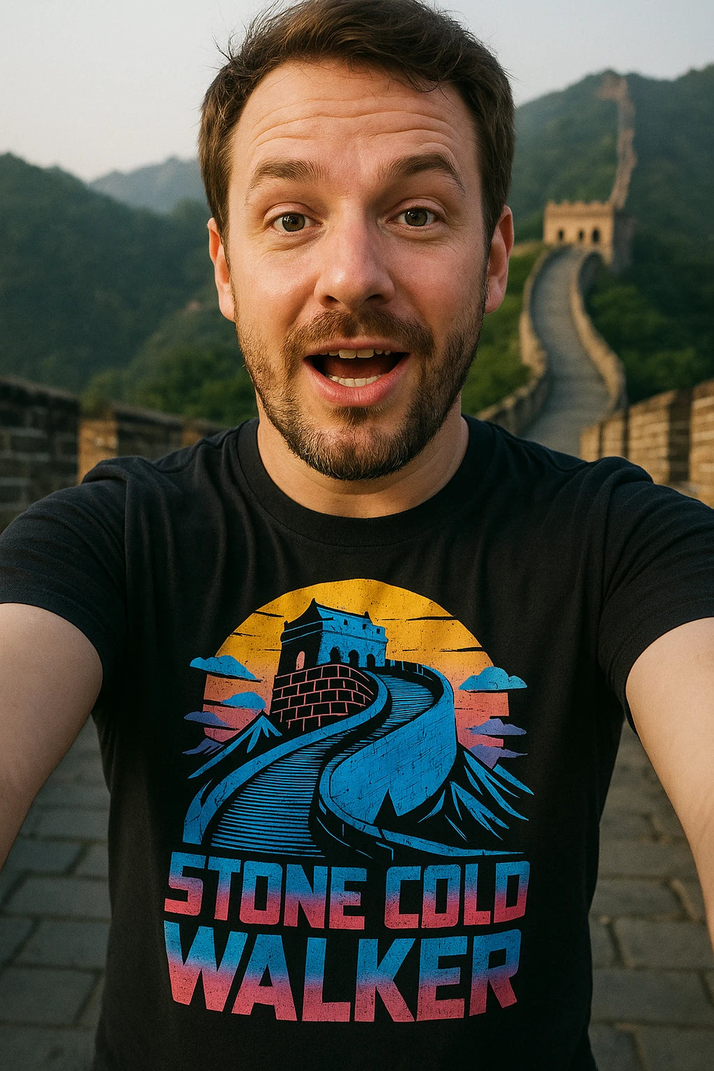 "Stone Cold Walker" black the great wall of china t shirt, photographed as the great wall of china lover gift