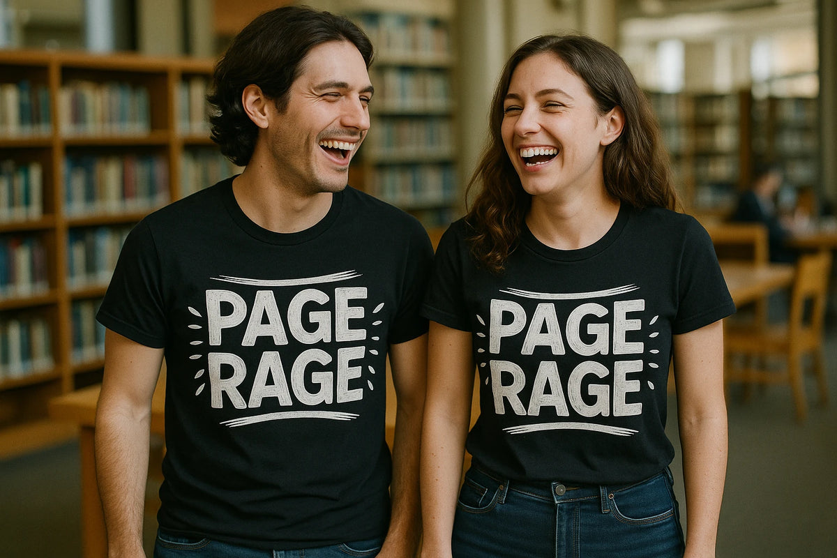 Person wearing the black studying shirts graphic tee - "Page Rage" design