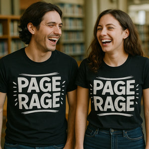 Person wearing the black studying shirts graphic tee - "Page Rage" design