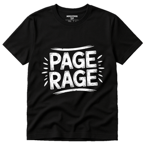 Black Studying Shirts - "Page Rage" graphic tee with white print, flat lay product photo