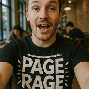 "Page Rage" black studying shirts, photographed as studying lover gift