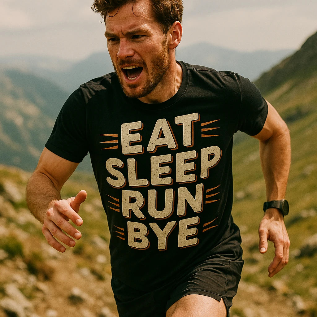 "Eat Sleep Run Bye" black running shirts - also a long sleeve running shirt for hot weather