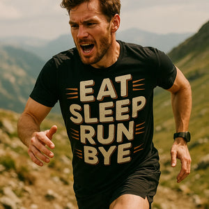 "Eat Sleep Run Bye" black running shirts - also a long sleeve running shirt for hot weather