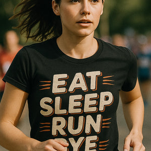 "Eat Sleep Run Bye" black running shirts - also one of the best running shirt for marathon
