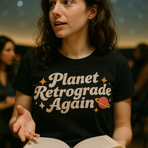 "Planet Retrograde Again" black astrology shirts - also one of the best gifts for astrology lovers