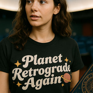 "Planet Retrograde Again" black astrology shirts - also one of the gifts for someone who likes astrology