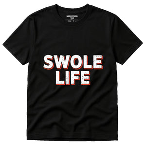 Black Exercising Shirts - "Swole Life" graphic tee with white print, flat lay product photo