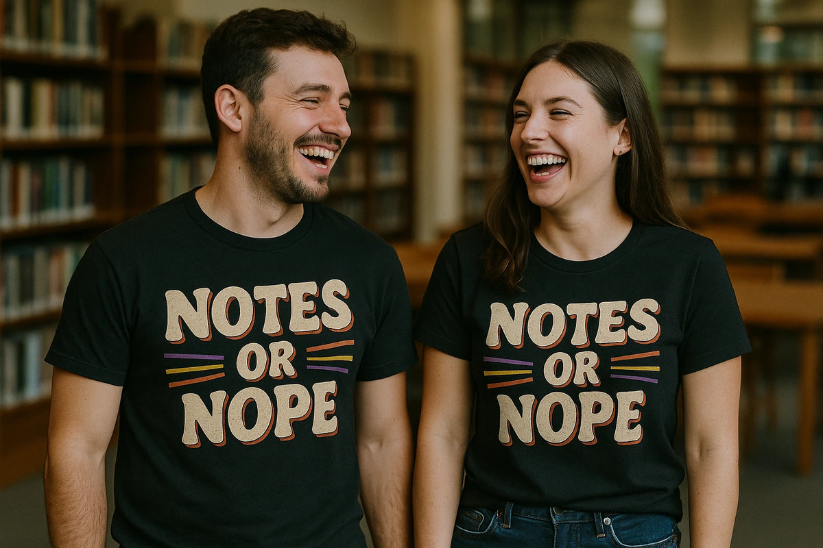Person wearing the black studying t shirt graphic tee - "Notes Or Nope" design
