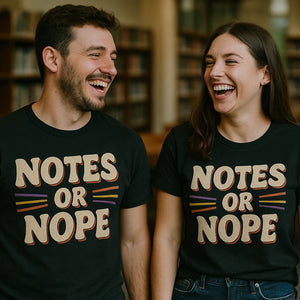 Person wearing the black studying t shirt graphic tee - "Notes Or Nope" design