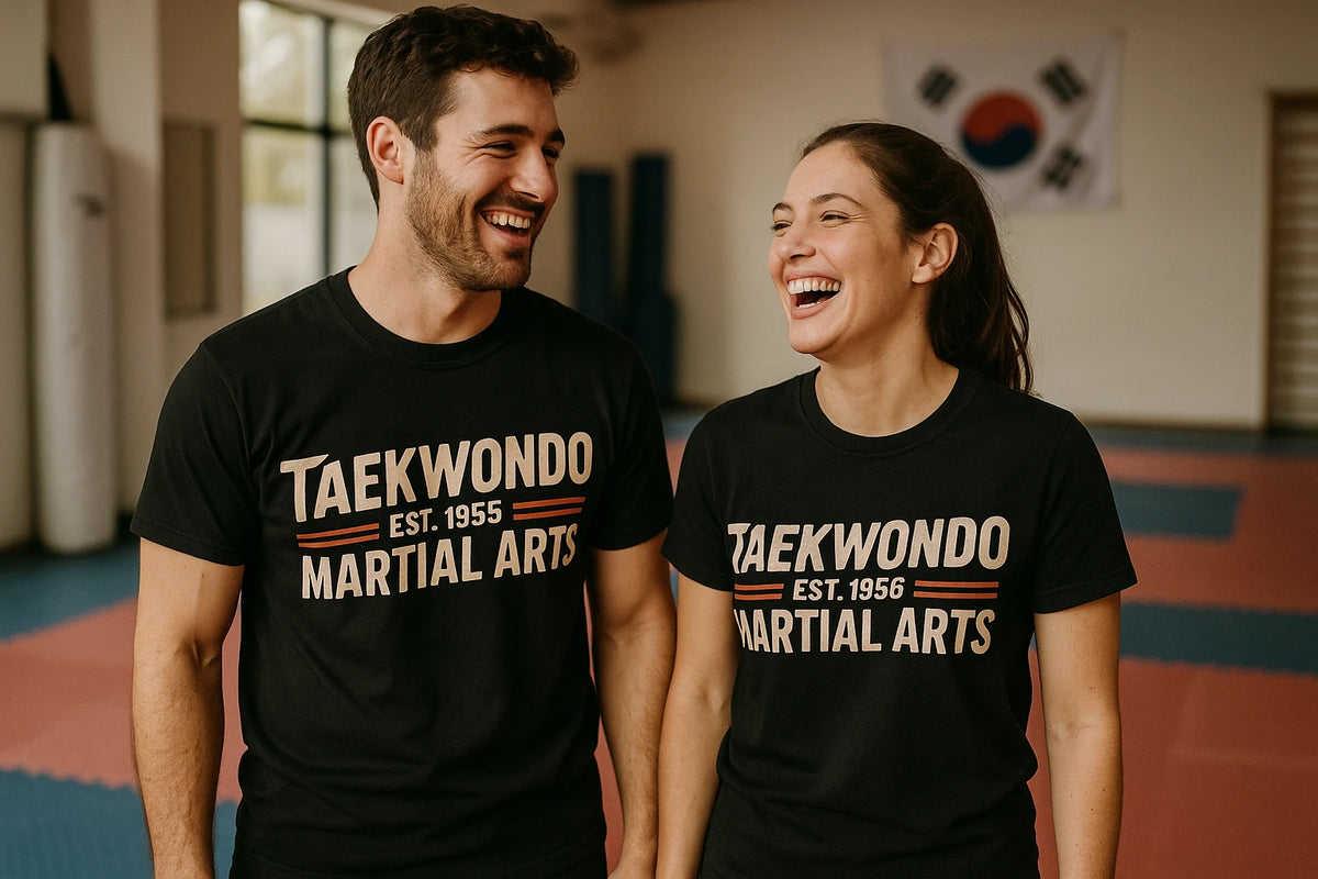 Person wearing the black martial arts tee shirts graphic tee - "Taekwondo Est 1955 Martial Arts" design