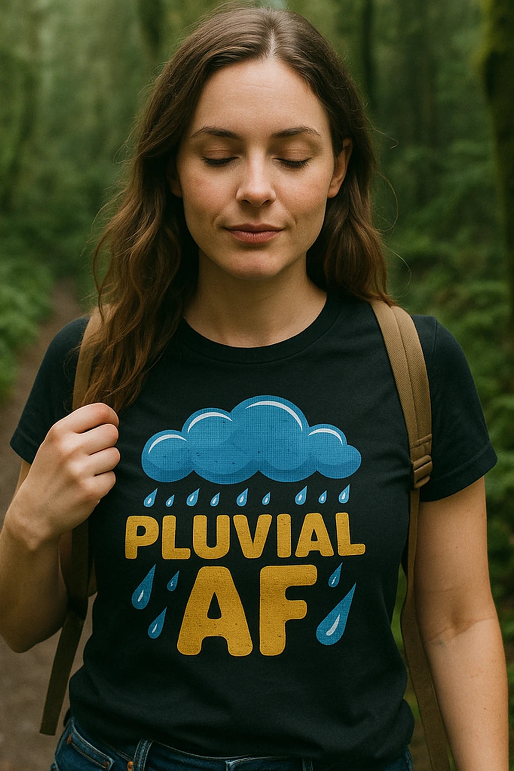 "Pluvial Af" black t shirt purple rain, photographed as gifts for rain lovers