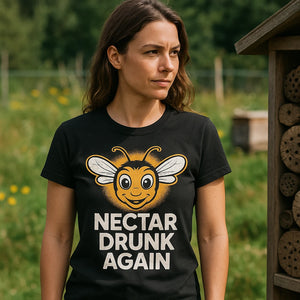 "Nectar Drunk Again" black bee t shirt - also a bees do so much for the environment shirt