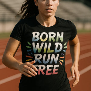 "Born Wild Run Free" black running tee - also one of the best running tops for men