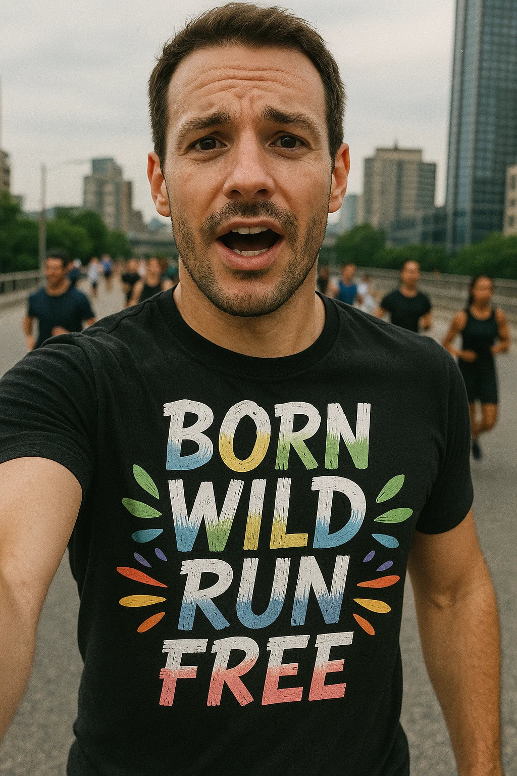 "Born Wild Run Free" black running tee - also one of the best running shirt for marathon