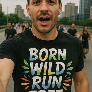 "Born Wild Run Free" black running tee - also one of the best running shirt for marathon