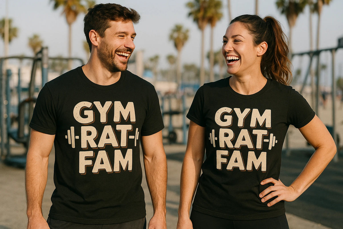 Person wearing the black exercise shirts womens graphic tee - "Gym Rat Fam" design