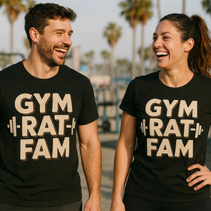 Person wearing the black exercise shirts womens graphic tee - "Gym Rat Fam" design