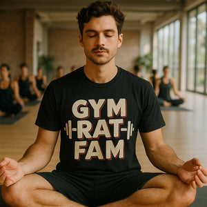 Lifestyle shot of the "Gym Rat Fam" black exercise shirts womens in a real-world setting