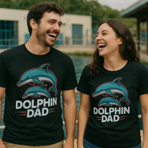 Person wearing the black dolphin tee graphic tee - "Dolphin Dad" design