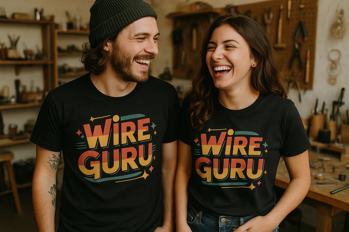 Person wearing the black jewelry making shirts graphic tee - "Wire Guru" design