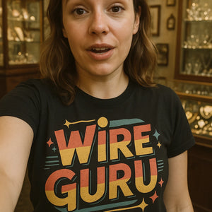 "Wire Guru" black jewelry making shirts, photographed as jewelry making lover gift