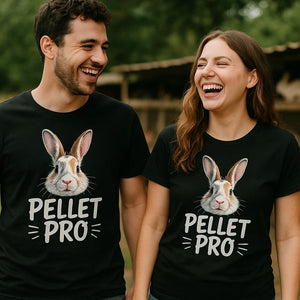 Person wearing the black rabbit tshirts graphic tee - "Pellet Pro" design