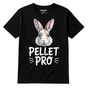 Black Rabbit Tshirts - "Pellet Pro" graphic tee with white print, flat lay product photo