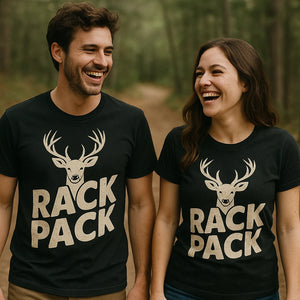 Person wearing the black deer tshirts graphic tee - "Rack Pack" design