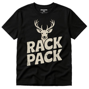 Black Deer Tshirts - "Rack Pack" graphic tee with beige print, flat lay product photo