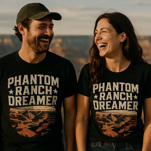 Person wearing the black i hiked the grand canyon t shirt graphic tee - "Phantom Ranch Dreamer" design