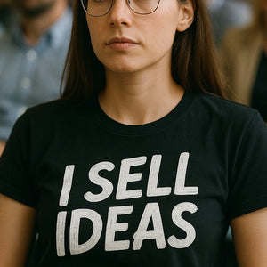 "I Sell Ideas" black entrepreneurs t shirt, photographed as entrepreneurs lover gift