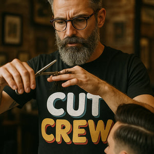 "Cut Crew" black hairdresser shirts - also one of the gifts to give hairdresser