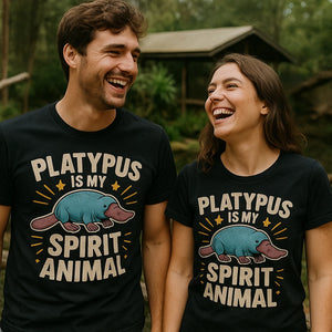 Person wearing the black platypus t shirt graphic tee - "Platypus Is My Spirit Animal" design