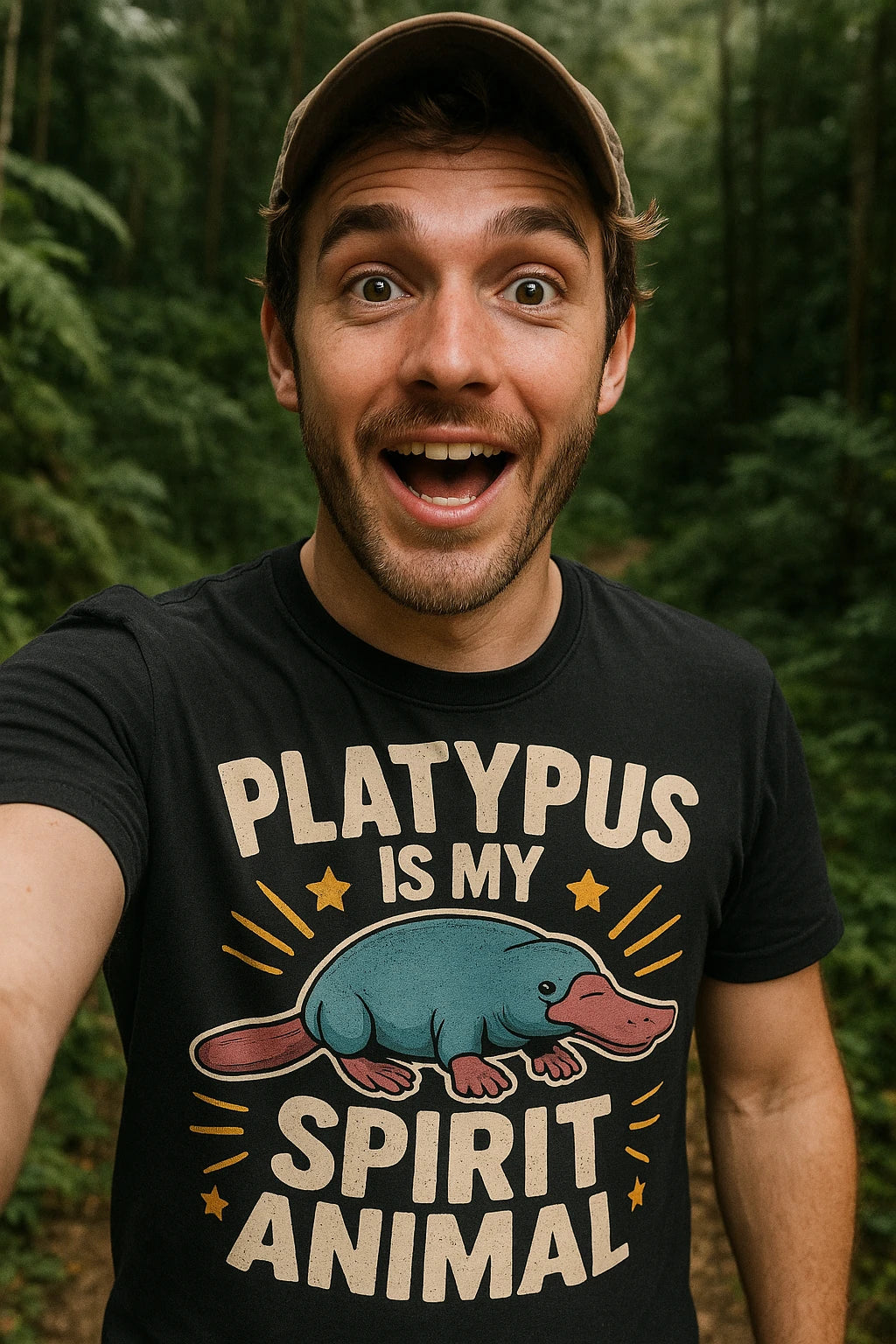 "Platypus Is My Spirit Animal" black platypus t shirt, photographed as platypus lover gift