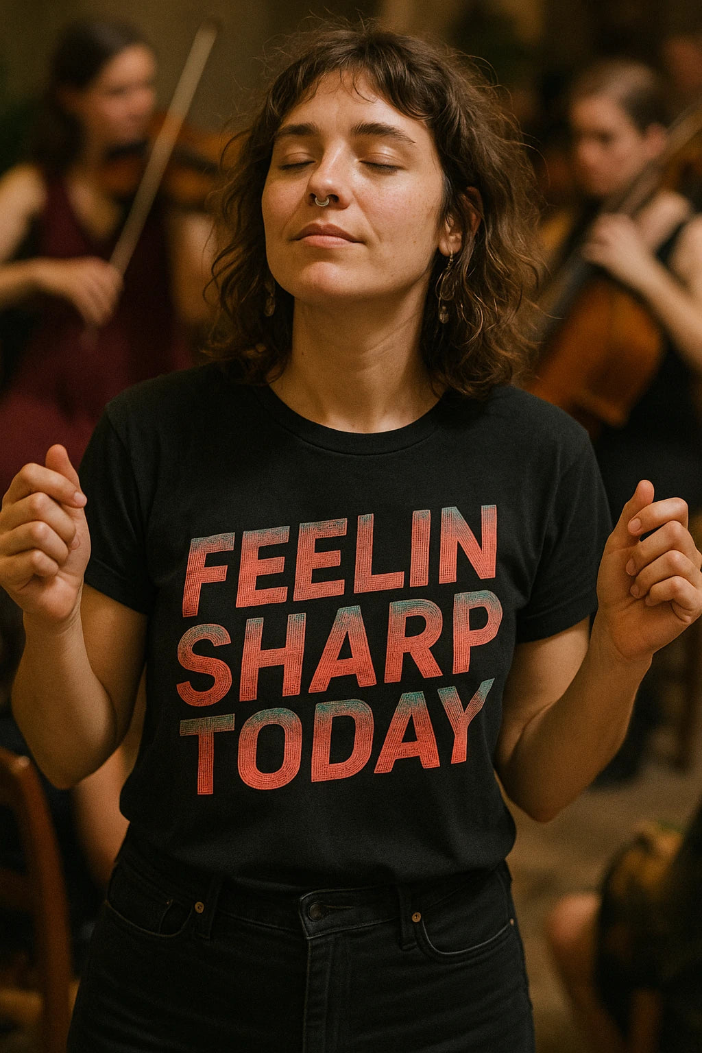 "Feelin Sharp Today" black funny classical music t shirts - also a gift ideas for classical musicians