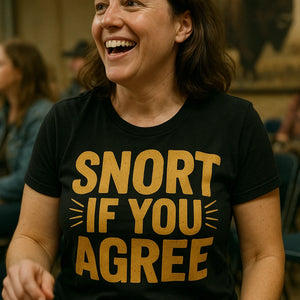 "Snort If You Agree" black bison t shirt, photographed as gifts for bison lovers