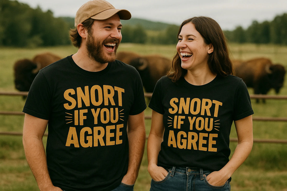 Person wearing the black bison t shirt graphic tee - "Snort If You Agree" design