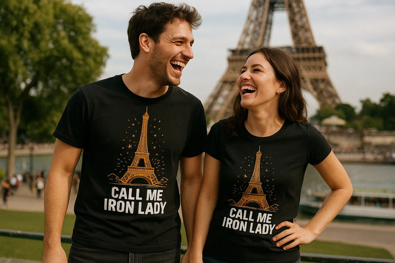 Person wearing the black t shirt eiffel tower graphic tee - 