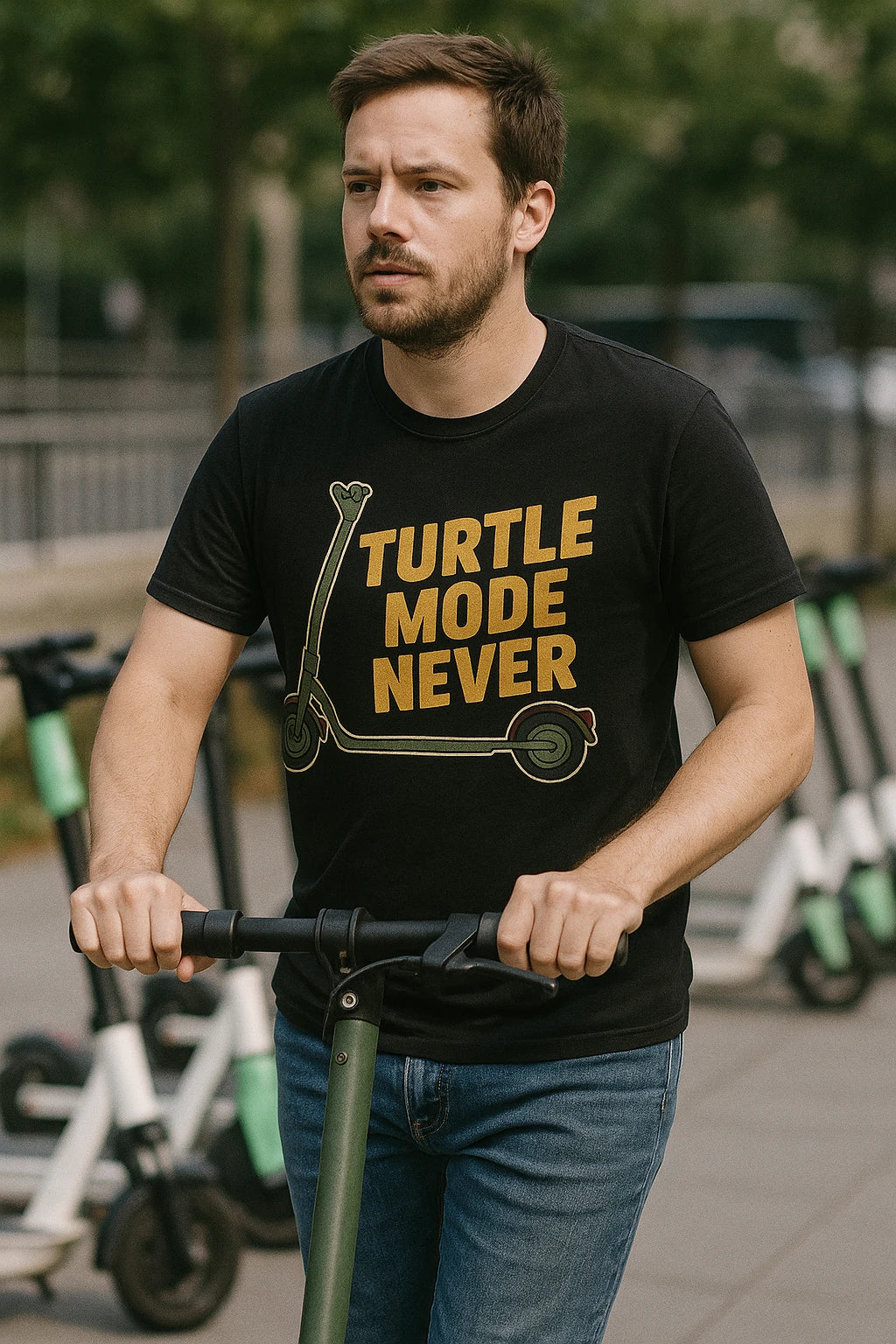 "Turtle Mode Never" black electric scooter shirts - a birthday gift for electric scooter lover